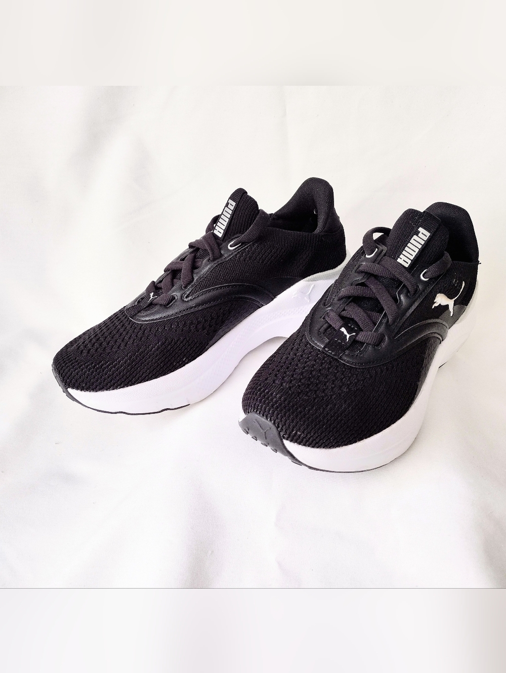 Puma Black SOFTRIDE Black and White Mesh Runner Shoes